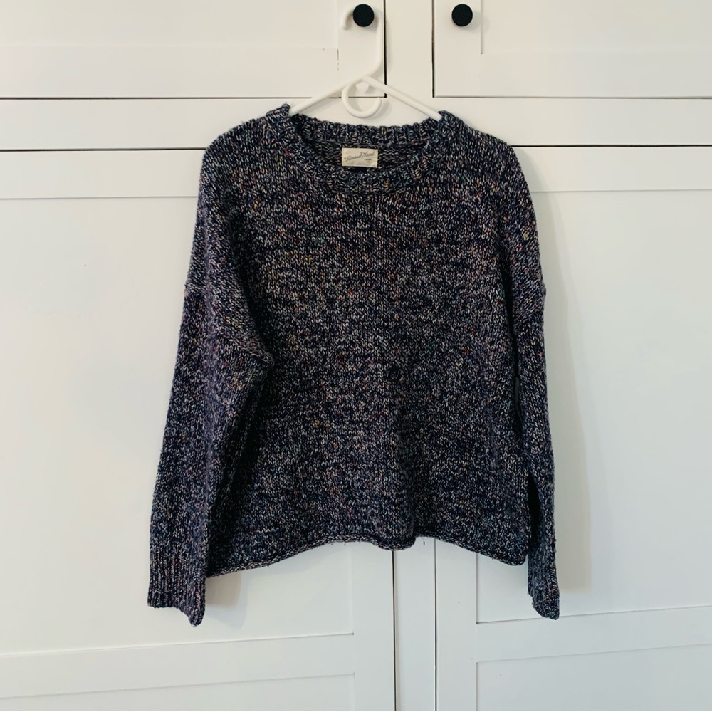 Universal Thread Navy Blue Colorful Thread Wool Blend Sweatshirt Size Large